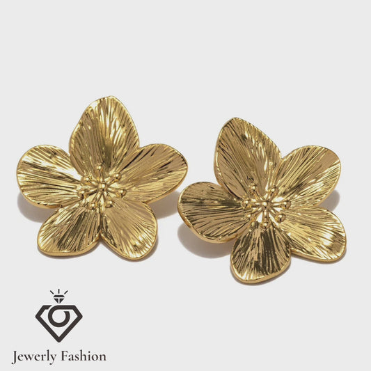 Flower Stud Earrings  Gold Plated Stainless Steel For Women